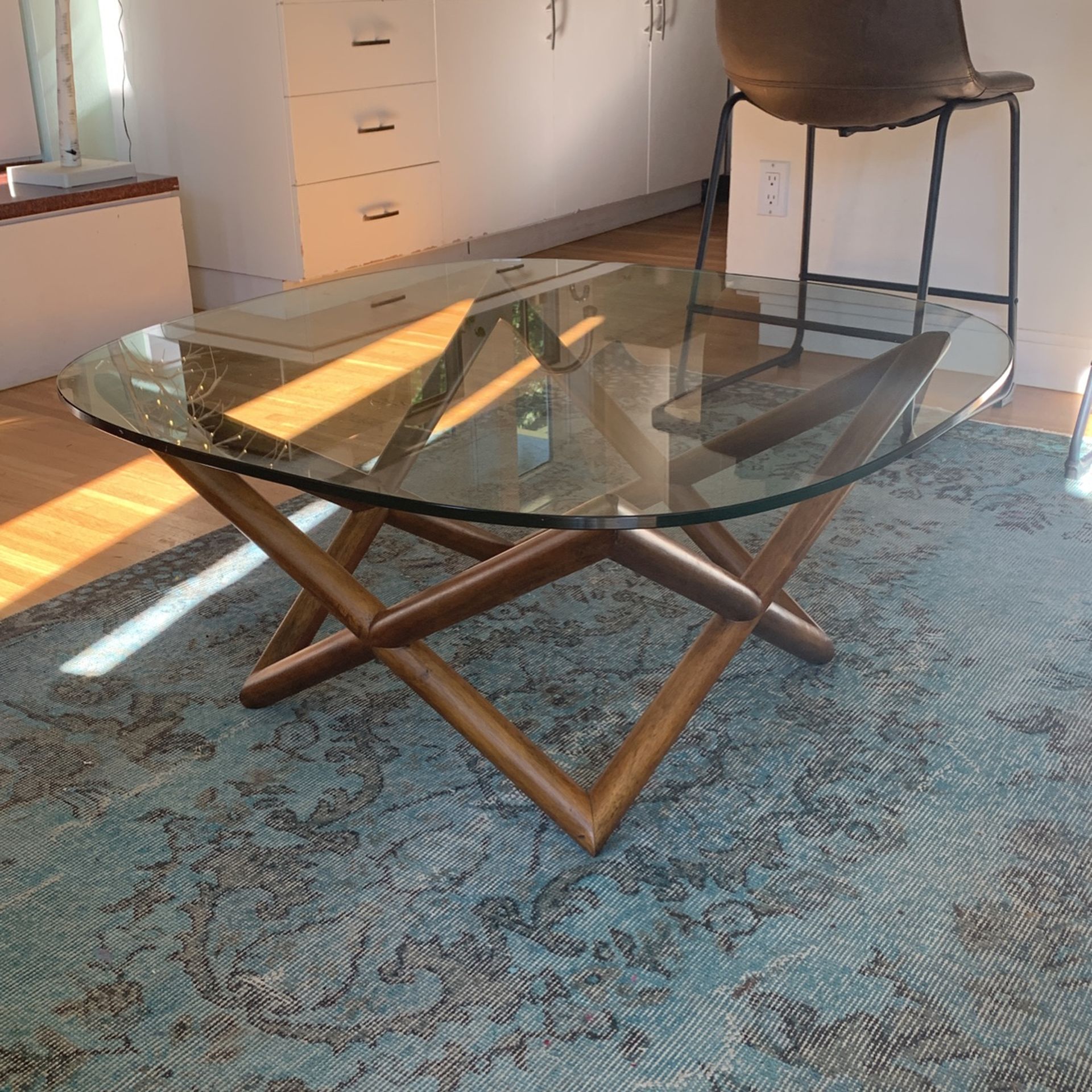 West Elm Spindle Glass Top Coffee Table