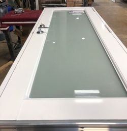 White Exterior Door with Frosted Glass Panel