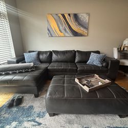 Sofa Couch with Chaise Lounge and Ottoman