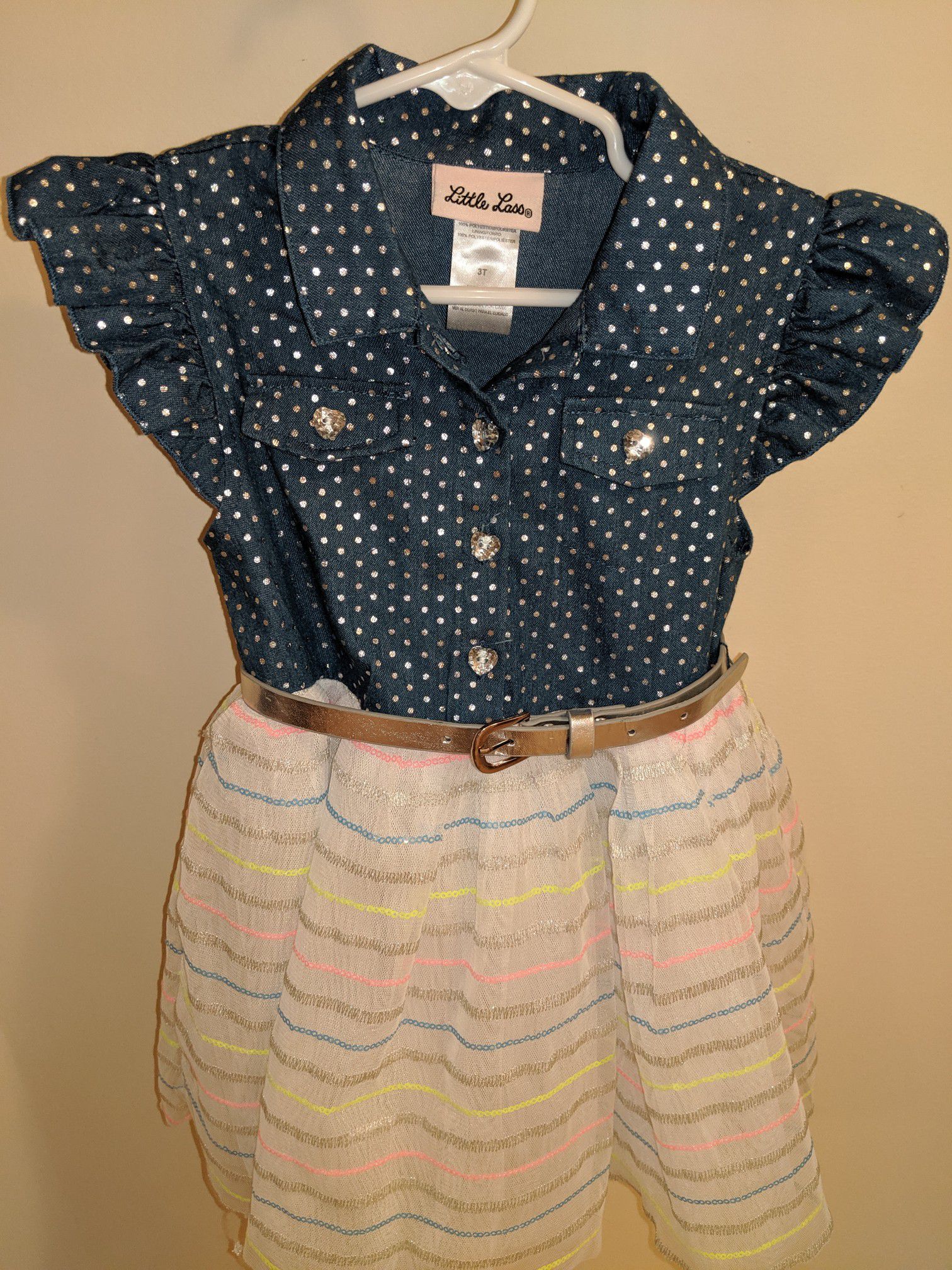 Like New! Denim Top, Tulle bottom, Jewel buttoned, size 3T party dress!