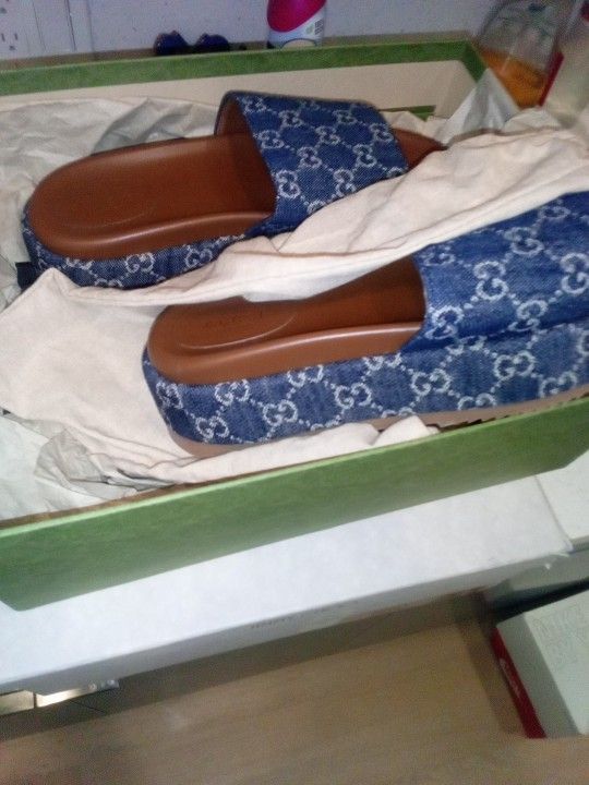 Gucci Denim Monogram Sandals