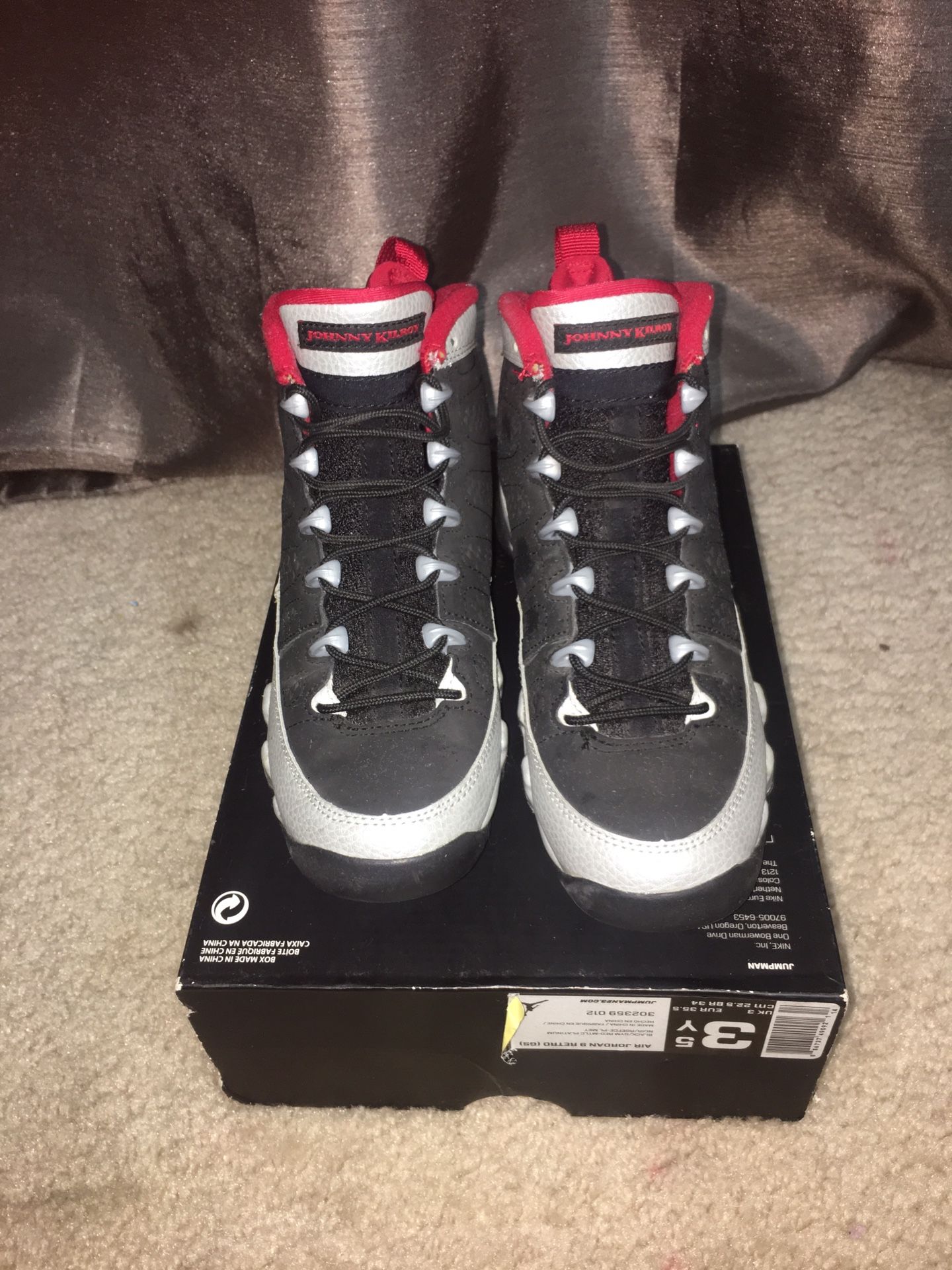 Jordan 9 Retro Johnny Kilroy kids size 3.5y