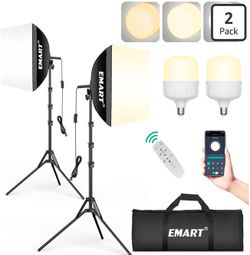New EMART 2-Pack 16” Softbox Photography Lighting Kit – 50W LED + Remote/App