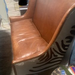 Luxury Leather And Zebra Hide High Back Sofa/ Settee