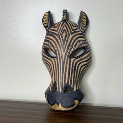 Vintage Zebra Wall Mask Handmade in Kenya Safari Decor