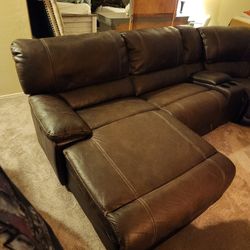Sectional Couch Brown Faux Leather With Recliner In Sectional.