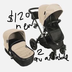 READ AD BEFORE MESSAGING Babyroues Letour Avant Deluxe 3-in-1 Travel System, With Bassinet Black Frame Tan Leatherette Stroller 