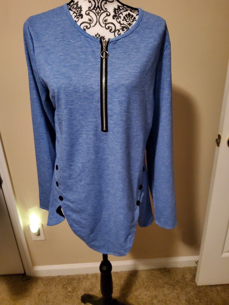Women's Long Sleeve Zipper V Neck T Shirt Size Medium