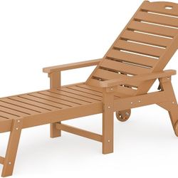 Lounge Chair Outdoor, HDPS Chaise Lounge Outdoor with Wheels, 5 Positions Adjustable Pool Lounger Chairs for Outside, Patio, Teak Color