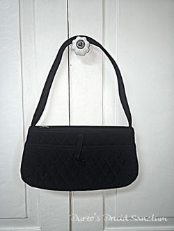 Vera Bradley Classic Black Quilted Shoulder Handbag Purse Zip Top EUC