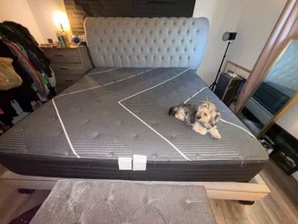 California King Beautyrest Black Mattress Set + Upholstered Headboard & Frame