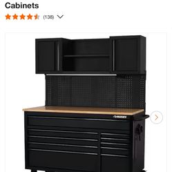 Husky 56 in. W x 27.6 in. D 10-Drawer Matte Black Heavy-Duty Mobile Workbench with Pegboard and Top Cabinets