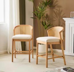 2pc Assembly Required Tatti Indoor Wooden Counter stool Natural Finished Frame with Beige Upholstery Set