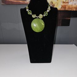 Vintage Necklace with Green Pendant 