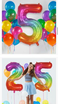 Rainbow Number 5 Balloon 33 Inch, Big Large Foil Number Balloons, Gradient Colorful Mylar 5 Balloon for 5 Year Old Birthday Jelly Party Decorations Su