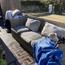 Rattan 86” Beige Outdoor Patio Couch W/ Detachable Awning 