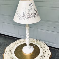 Wooden Table Lamp w/ Hand-painted Shade