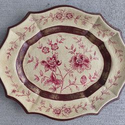 Vintage Toyo Burgundy Floral Scalloped Decorative Tray – 12” x 10” – Benjamin McConnell Collection