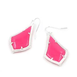 14k white Gold plated Silver Hot PINK teardrop dangle earrings Kendra Scott look