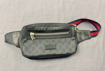 Gucci GG Supreme Belt Bag Waist Pack Black Canvas Web Strap Model 474293