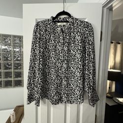 LOFT Black and White Animal Print Blouse