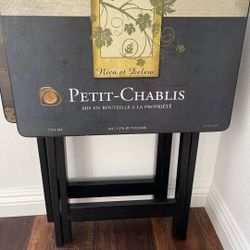 Rustic Wine Label TV Trays With Stand- 4 Trays