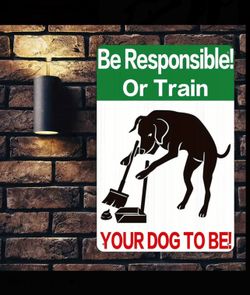Iron "Be Responsible or Train Your Dog" No Pooping Sign - Durable Outdoor Metal Lawn Sign for Preventing Dog Waste, Pre-Drilled, Weather & Waterproof 