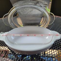 Vintage Corning Ware Glass White 400ml Oval P-14-B Dish w/Pyrex Clear P-14-C Lid Like New See Pics.

