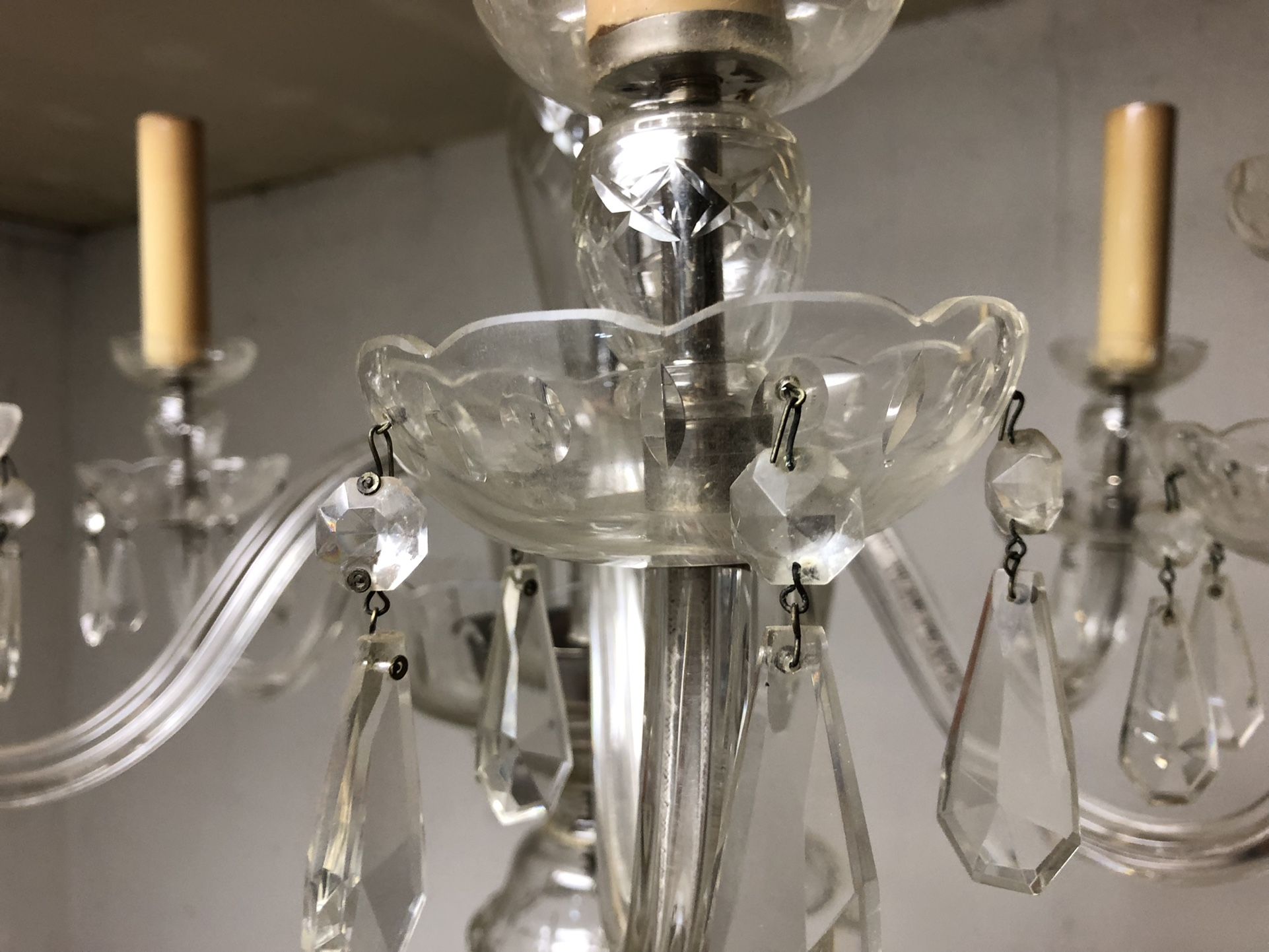 Cut Glass Crystal Chandelier Vintage 1940s