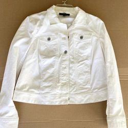 Preowned Talbots Classic Denim Jean Jacket White Size Medium Petite  Cotton Very Nice