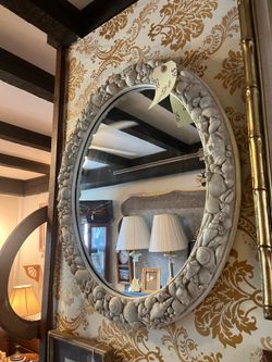 Vintage shells design white/beige Oval mirror