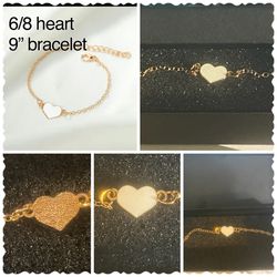 Brand New White Heart Penney On A Gold 9inch Bracelet 