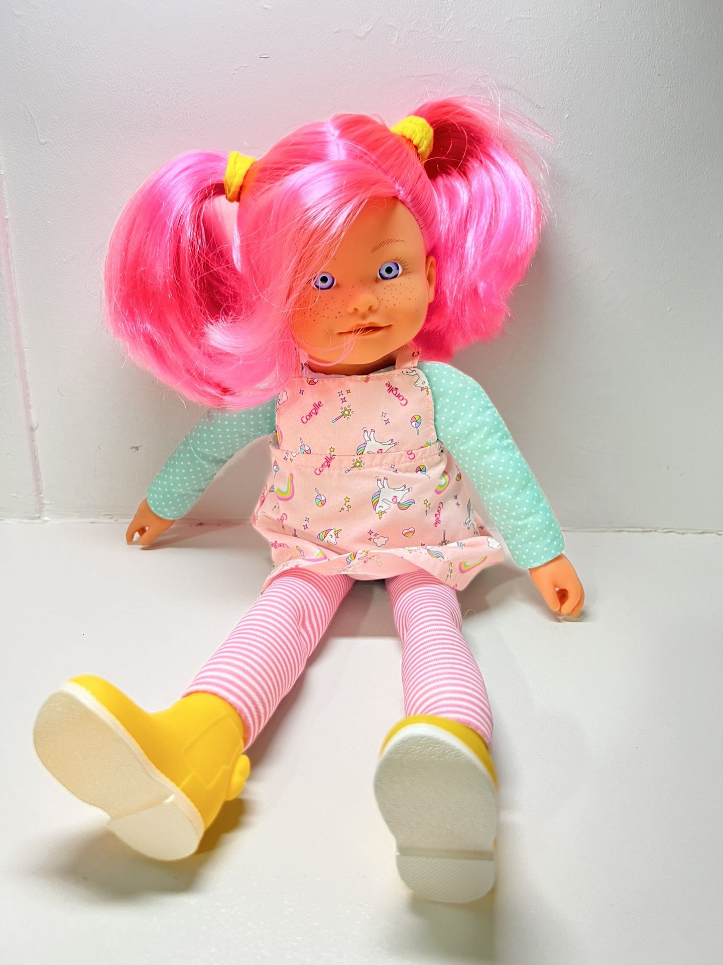 Corolle Praline Rainbow Doll Vanilla Scented 16” Pink Hair Rainbow Unicorn