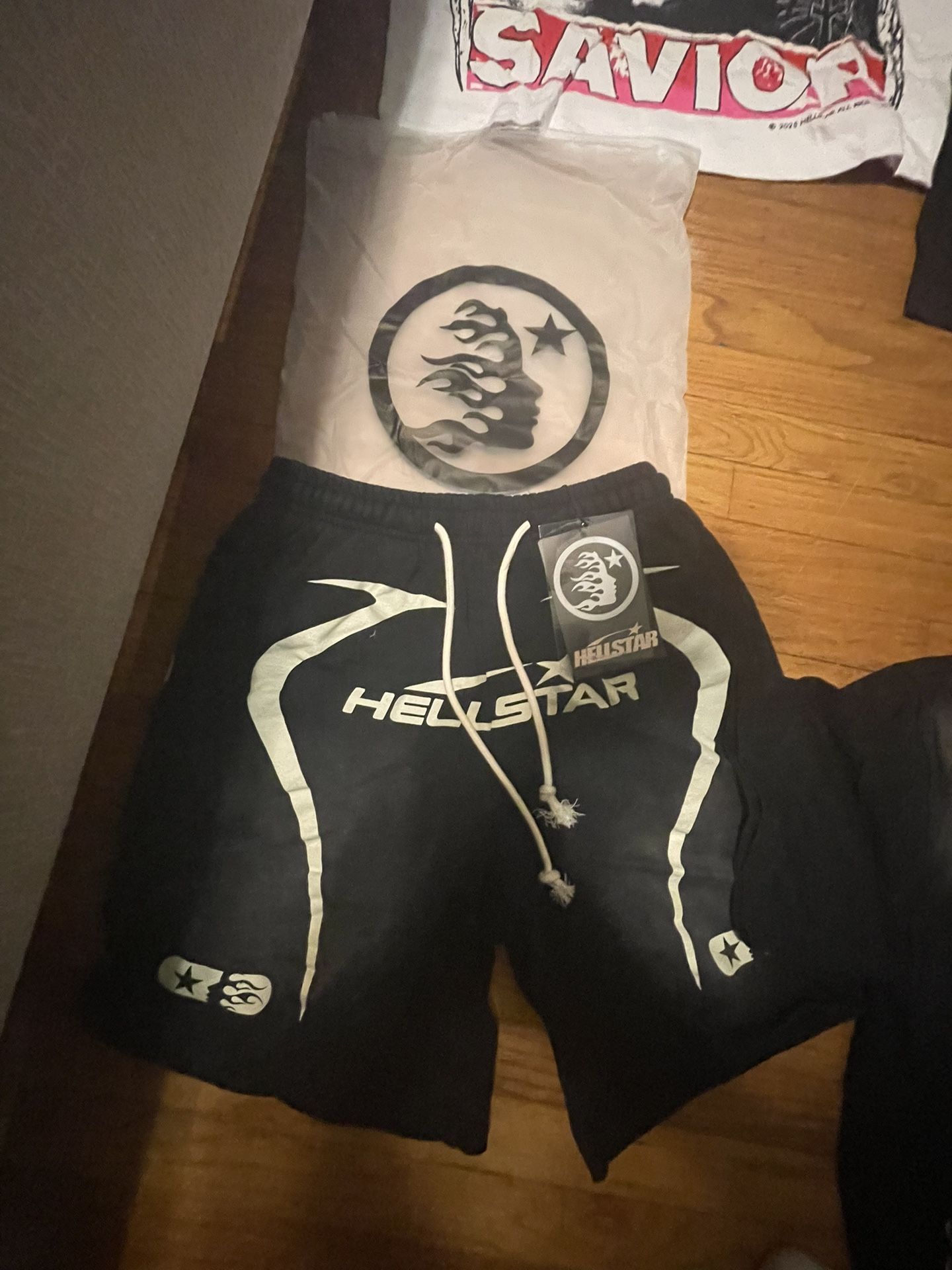 black and white hell star shorts