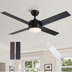 SNJ 44 inch Ceiling Fans with Lights and Remote, Black and Oil Rubbed Bronze Wooden Ceiling Fan with Light, Vintage Brown Ceiling Fan for Bedroom Farm