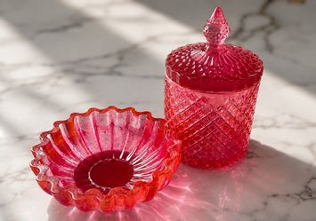Pink Crystal Resin Jar and Bowl Set