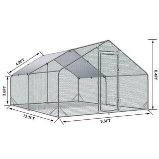 13.1 ft. W Large Metal Chicken Coop, Walk-in Poultry Cage, Spire Shaped Hen Run House, Rabbits Habitat Cage with Cover brand new in box  $180  Warehou