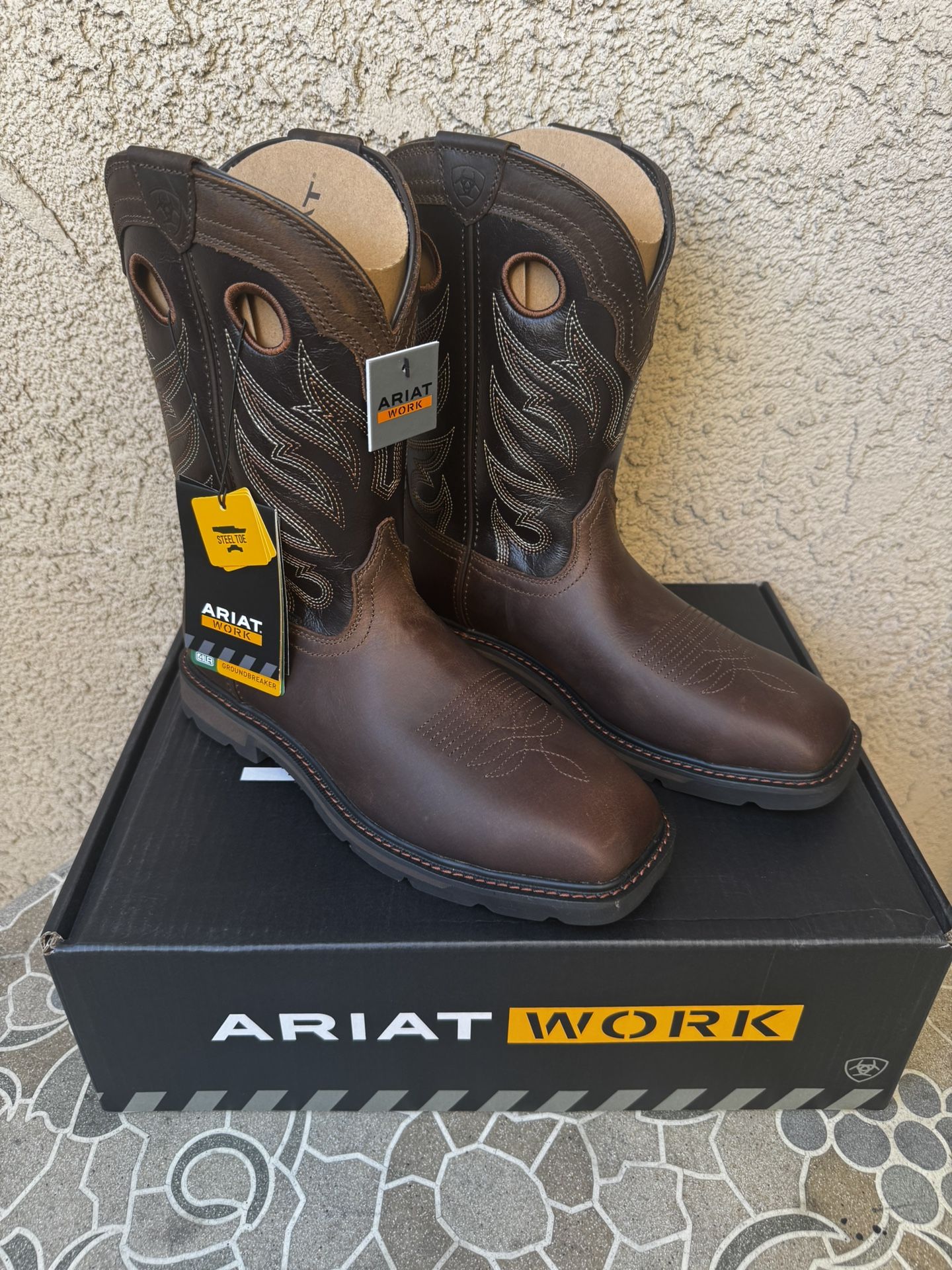 WORK BOOTS ARIAT STEEL TOE ELECTRIC HAZARD SIZE’S 9-9.5-10-10.5-11-12 MENS WIDE SIZE’S AVAILABLE