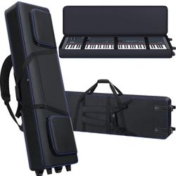 88 Key Keyboard Case with Wheels (53"x14.5"x7") | 88 Key Keyboard Rolling Bag with 3-Pocket | 88 Key Keyboard Roller Bag Soft Padded Case with Handles