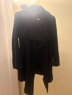 Black Open-Front Draped Cardigan Coat