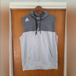 Men's large Adidas sweater hoodie sleeveless Gym NWT Gray Color Block