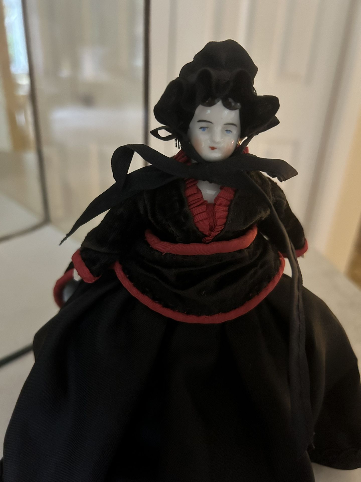 Antique Porcelain Doll With Glass Case
