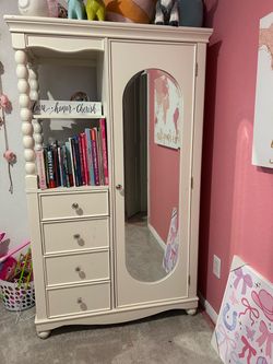 White Armoire Wardrobe with Mirror and Drawers