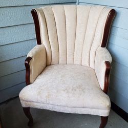 Vintage Upholstered Barrel Back Armchair In Beige