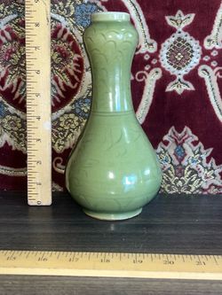 Vintage Chinese Celadon Garlic Shape Vase