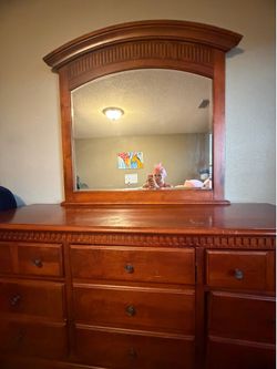 Solid Cherry Wood Dresser with Mirror & Matching Nightstand – Heavy Traditional Bedroom Furniture