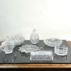 (9pc) Pressed Glass Dish Set – Includes Waterford & Decorative Pieces