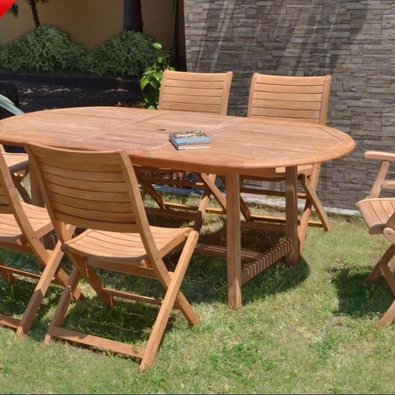 BRAND NEW FREE SHIPPING 7 Piece Exetendable Oval 100% FSC Solid Teak Table And Chairs Outdoor & Patio Dining Set