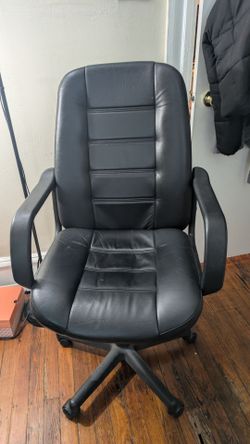 Black Leather Office Chair with Wheels