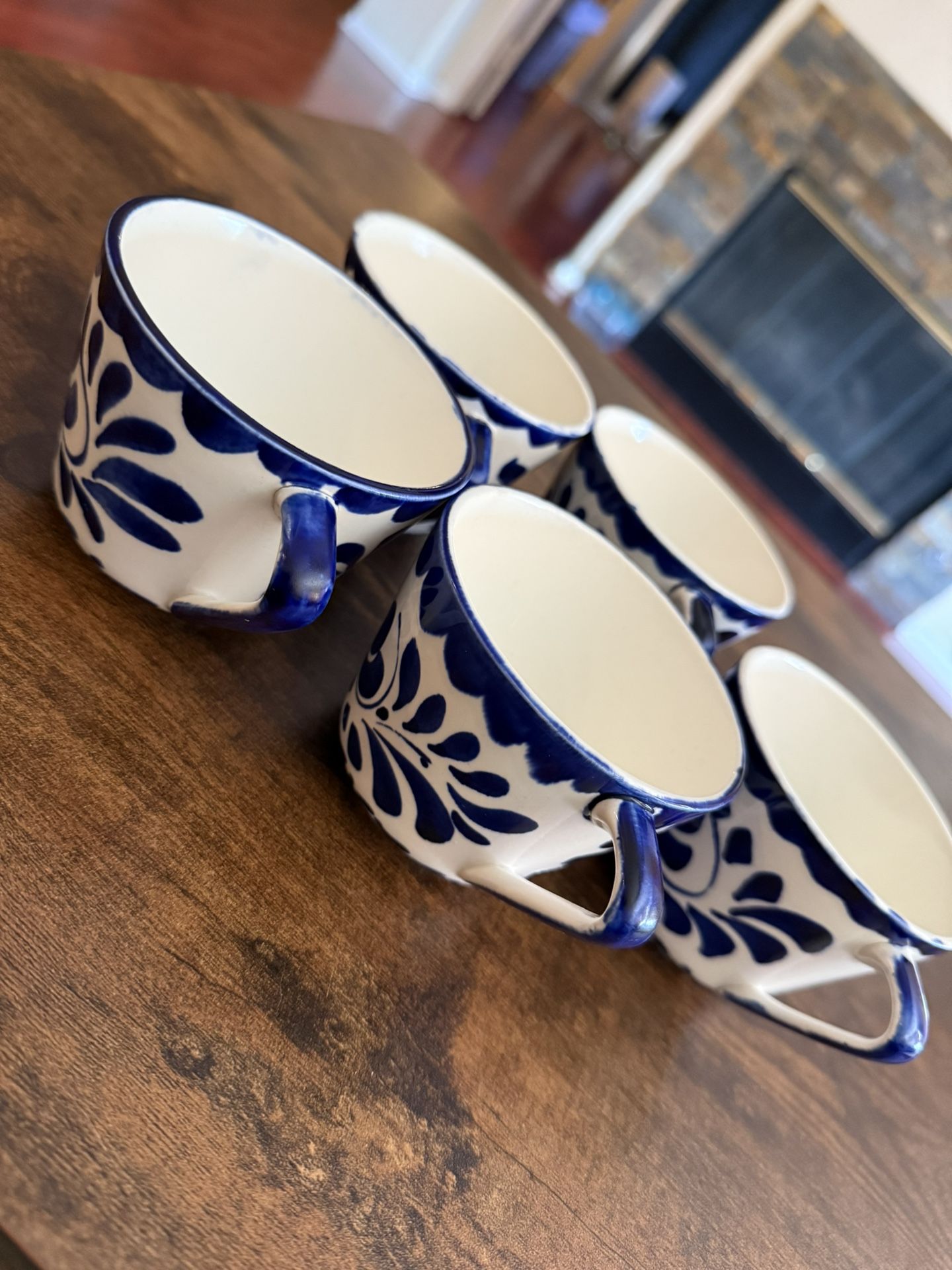 1930s Vintage Anfora Puebla Blue demitasse mugs made in Mexico